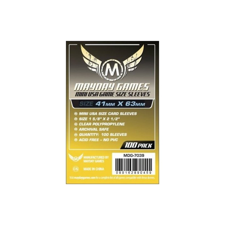 Mayday -[7039] Mini USA Game Size Sleeves 41 X 63 MM (100 pack) (Yellow)