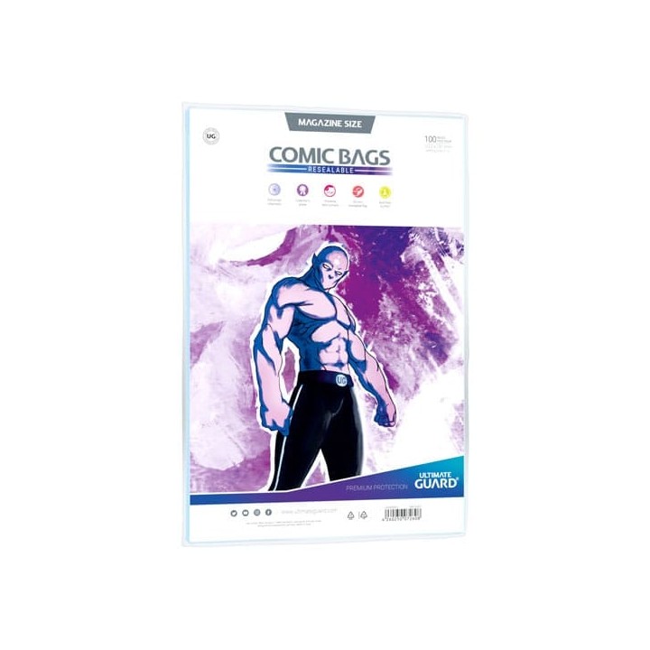 Ultimate Guard Comic Bags Bolsas con cierre reutilizable de Comics Magazine Size (100)