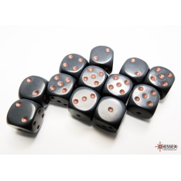 Chessex Opaque 16mm d6 with pips Dice Blocks (12 Dice) - Dark Grey w/copper