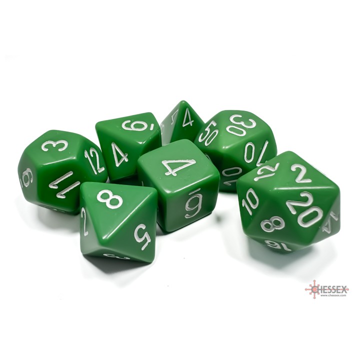 Chessex Opaque Polyhedral 7-Die Sets - Green w/white