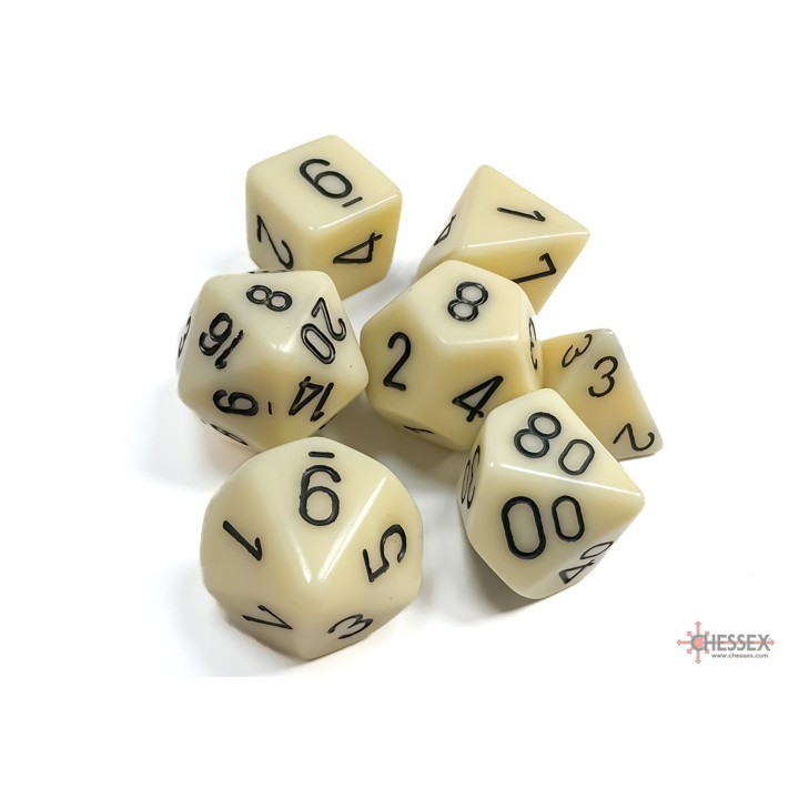 Chessex Opaque Polyhedral 7-Die Sets - Ivory w/black