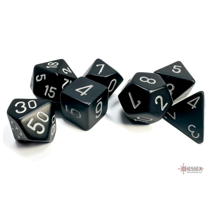 Chessex Opaque Polyhedral 7-Die Sets Black w/white