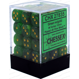 Chessex Signature 12mm d6 with pips Dice Blocks (36 Dice) - Vortex Green w/gold